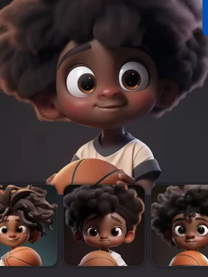 Midjourney Prompt Basketball Boy African Pupil Kids Children 3d Cute Doll Blind Box Cartoon