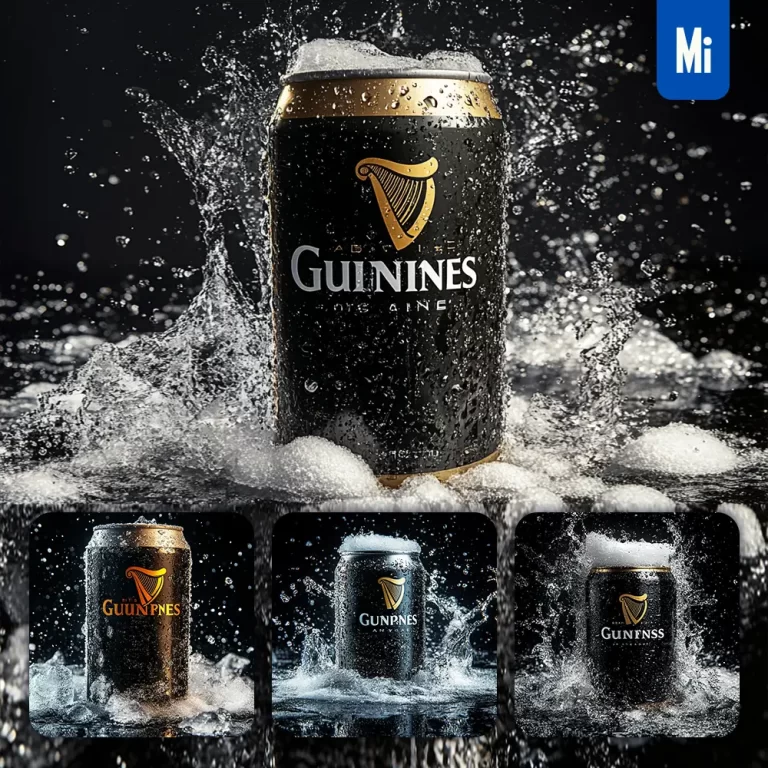 midjourney prompt beer Guinness black can water advertising photography