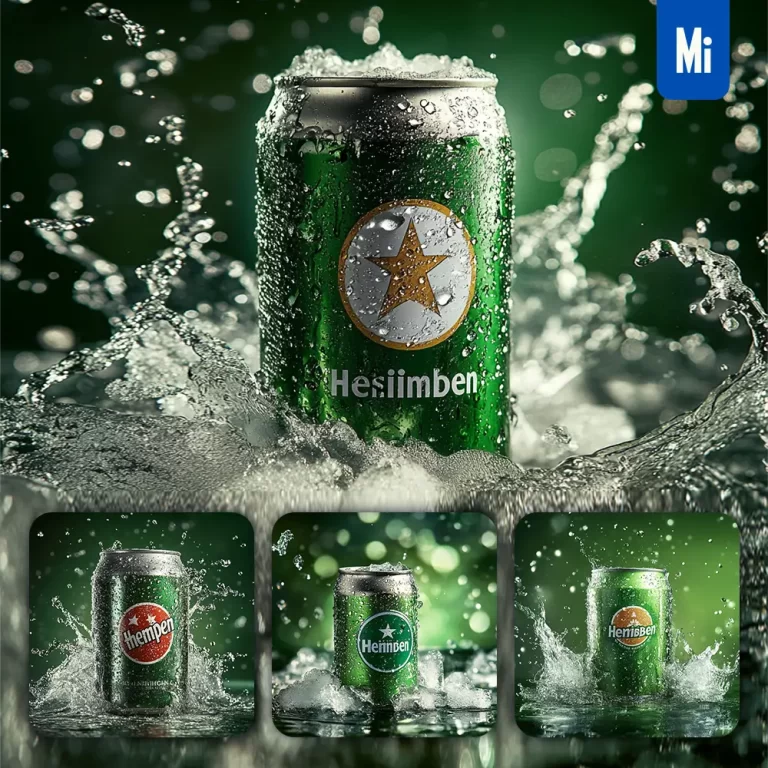 midjourney prompt Heineken beer green can water advertising photography