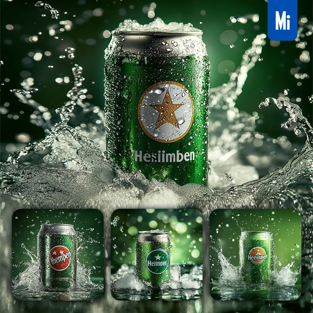 Midjourney Prompt Beer Green Can Water Advertising Photography