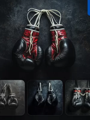 Midjourney Prompt Black Boxing Gloves Wall Dark Background Sport Photography