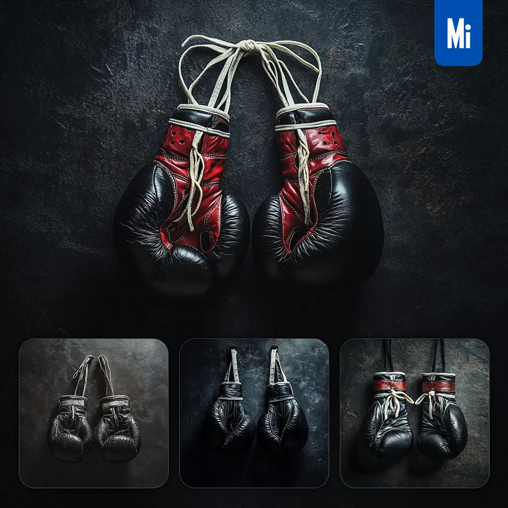 Midjourney Prompt Black Boxing Gloves Wall Dark Background Sport Photography