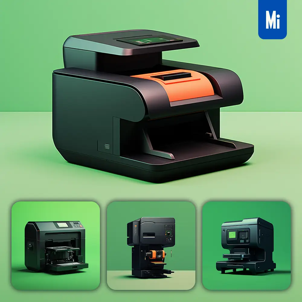 midjourney prompt black printer green retro industrial product functional design 3D rendering photography