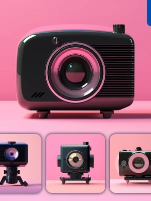 Midjourney Prompt Black Projector Pink Retro Industrial Product Functional Design 3d Rendering Photography