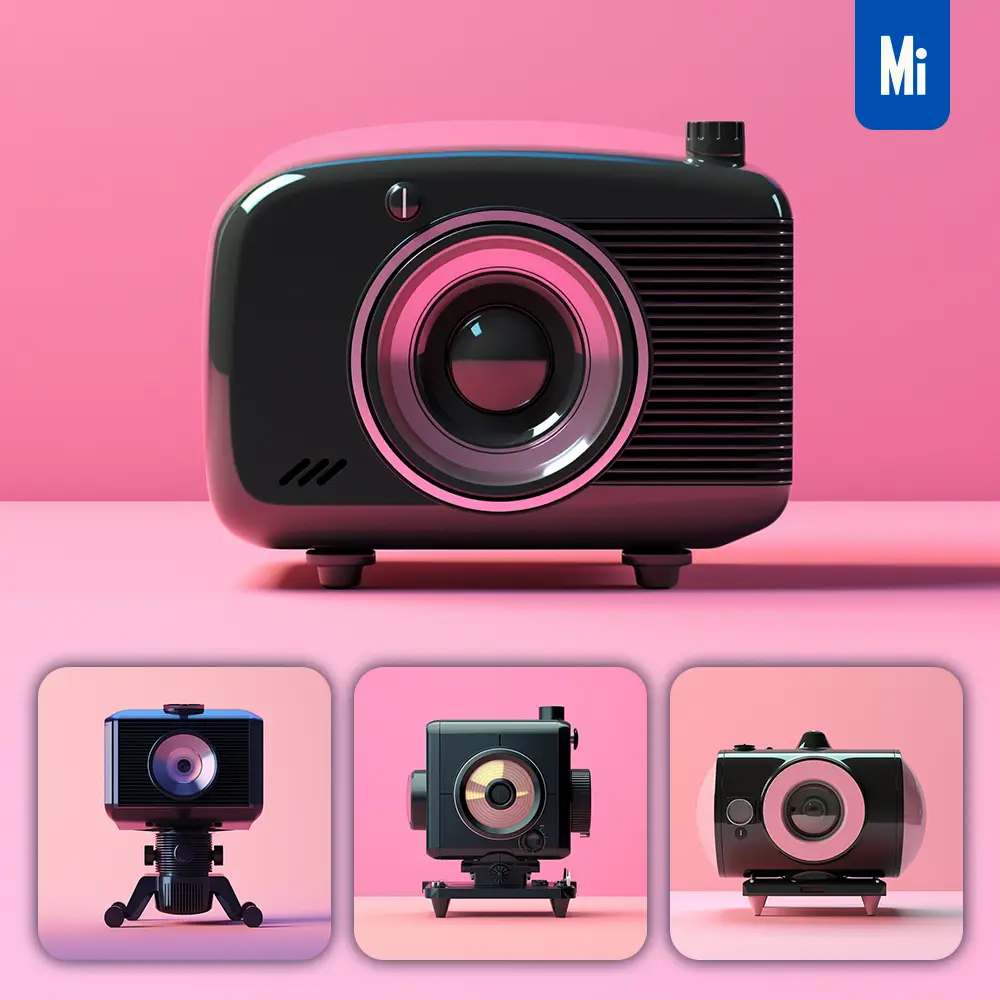 midjourney prompt black projector pink retro industrial product functional design 3D rendering photography