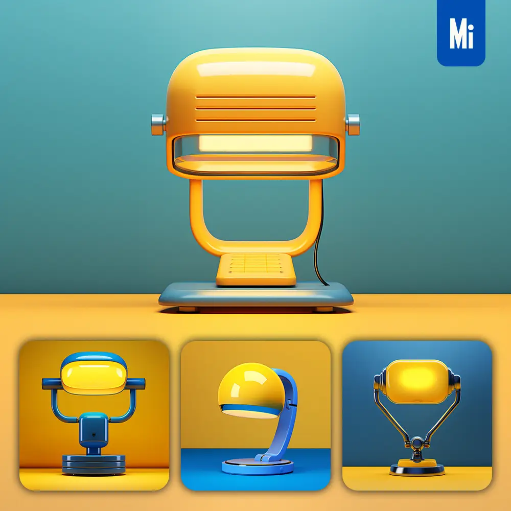 Midjourney Prompt Blue Desk Lamp Yellow Retro Industrial Product Functional Design 3d Rendering Photography