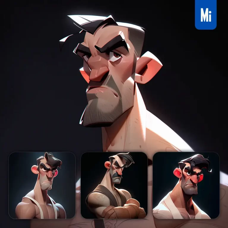 midjourney prompt boxer man male quirky brooding character design animation cartoon
