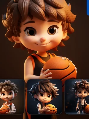 Midjourney Prompt Boy Basketball Kids Pupil Children 3d Lovely Cute Doll Blind Box Cartoon