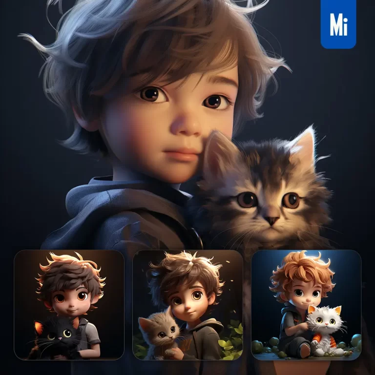 midjourney prompt boy cat kitten kids children 3D lovely cute doll blind box