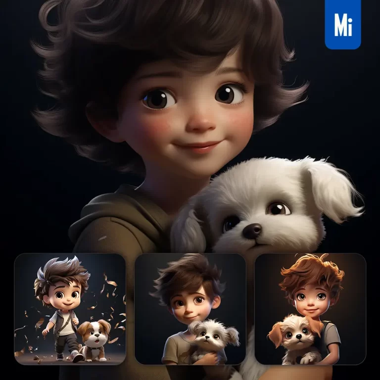 midjourney prompt boy dog kids children 3D lovely cute doll blind box