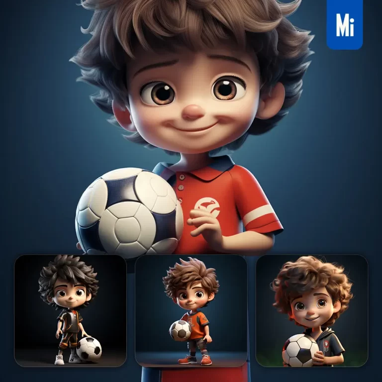 midjourney prompt boy football soccer kids pupil children 3D lovely cute doll blind box cartoon