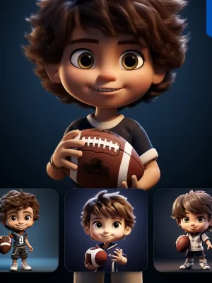 Midjourney Prompt Boy Rugby American Football Kids Pupil Children 3d Lovely Cute Doll Blind Box Cartoon