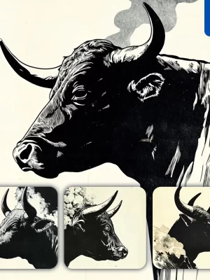 Midjourney Prompt Bull Head Black And White Woodcut Print Woodblock