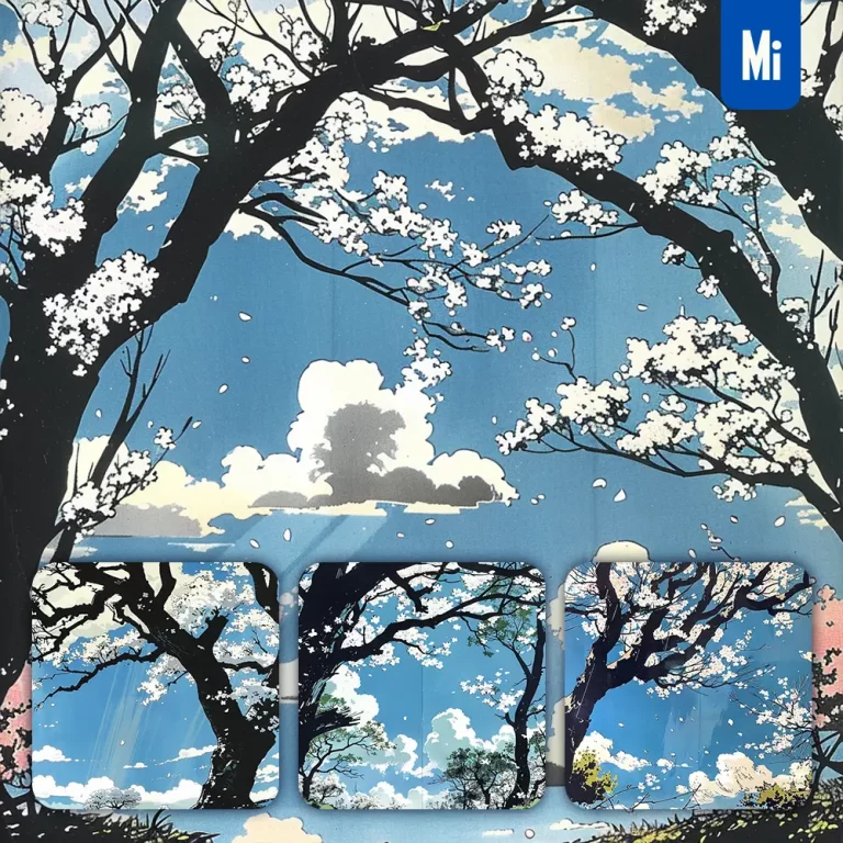 midjourney prompt cherry tree sky spring cloud woodcut print woodblock