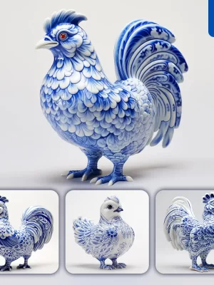 Midjourney Prompt Chicken Rooster Cute Porcelain Pattern Art Animal 3d Artwork