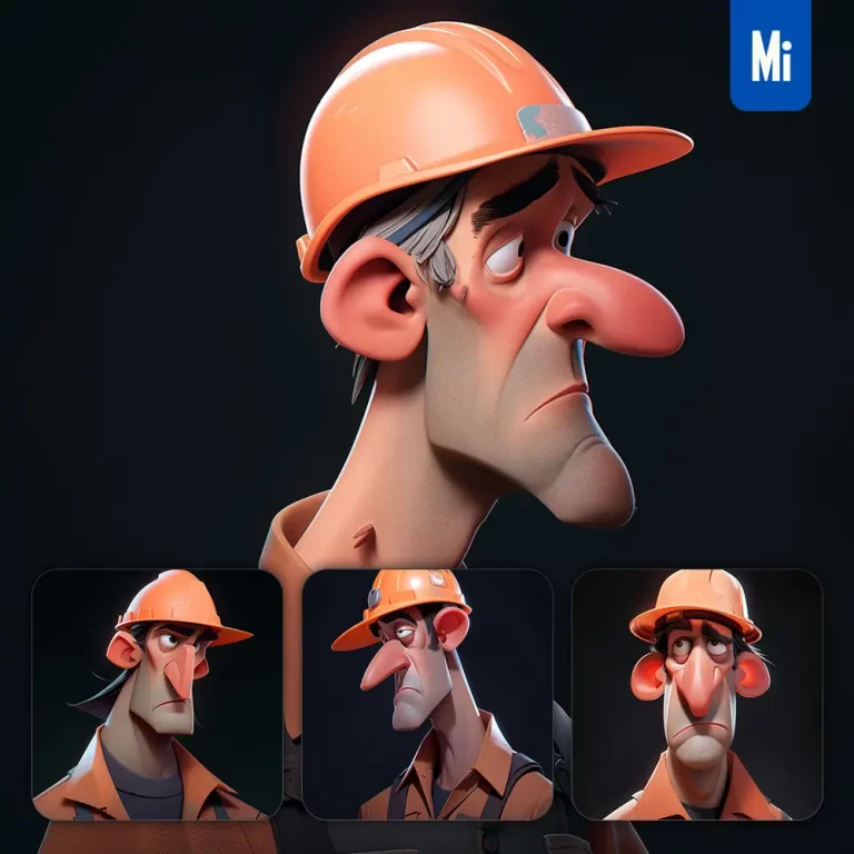 midjourney prompt construction worker man male quirky brooding character design animation cartoon