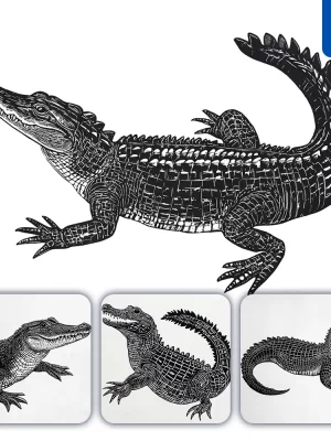 Midjourney Prompt Crocodile Animal Woodcut Print Black And White Illustration