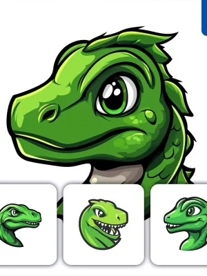 Midjourney Prompt Dinosaur Head Face Mascot Vector Green Logo Illustration