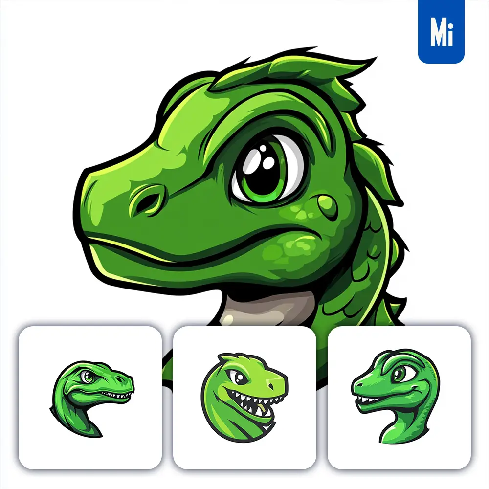 Midjourney Prompt Dinosaur Head Face Mascot Vector Green Logo Illustration