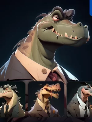 Midjourney Prompt Dinosaur Tyrannosaurus Boss Man Suit Quirky Brooding Character Design Animation Cartoon