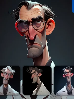 Midjourney Prompt Doctor Professor Man Male Quirky Brooding Character Design Animation Cartoon