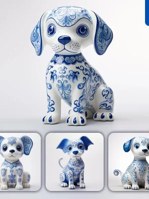 Midjourney Prompt Dog Cute Porcelain Pattern Art Animal 3d Artwork