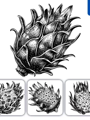 Midjourney Prompt Dragon Fruit Woodcut Print Black And White Illustration