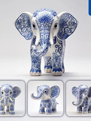 Midjourney Prompt Elephant Cute Porcelain Pattern Art Animal 3d Artwork