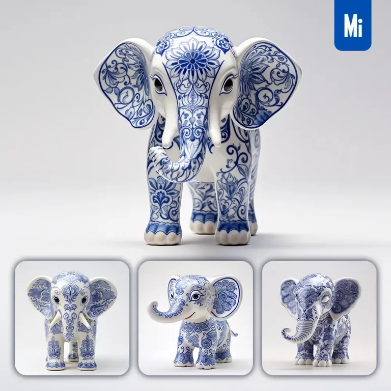 midjourney prompt elephant cute porcelain pattern art animal 3D artwork