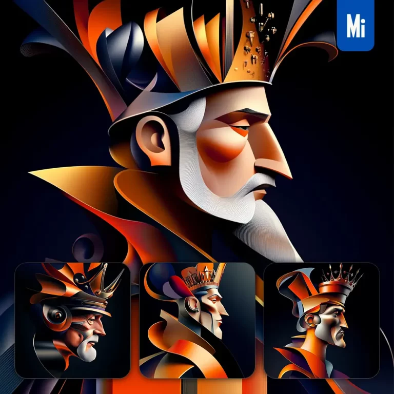 midjourney prompt emperor king abstract side character design animation cartoon