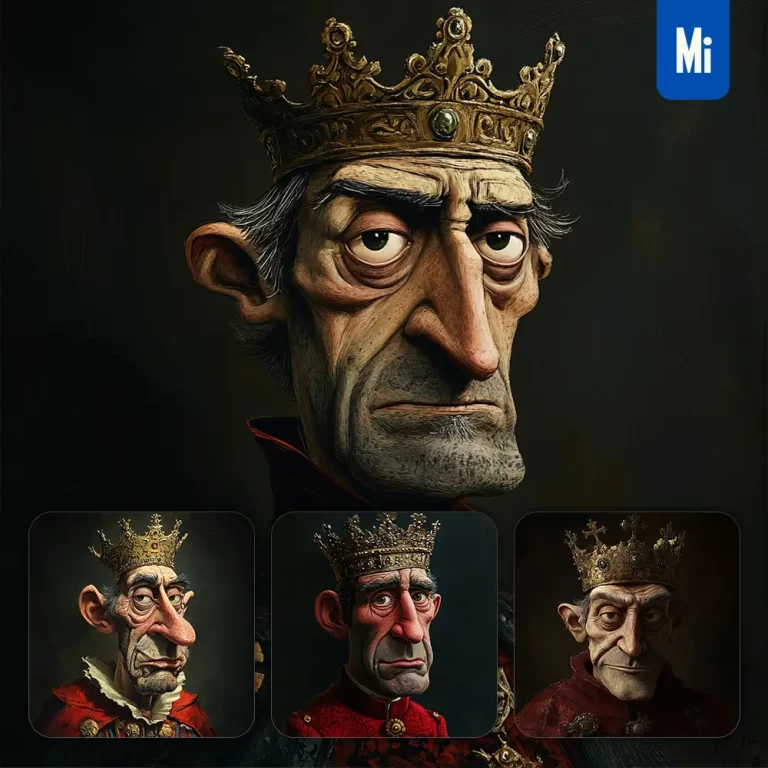 midjourney prompt emperor king crown abstract character design animation cartoon