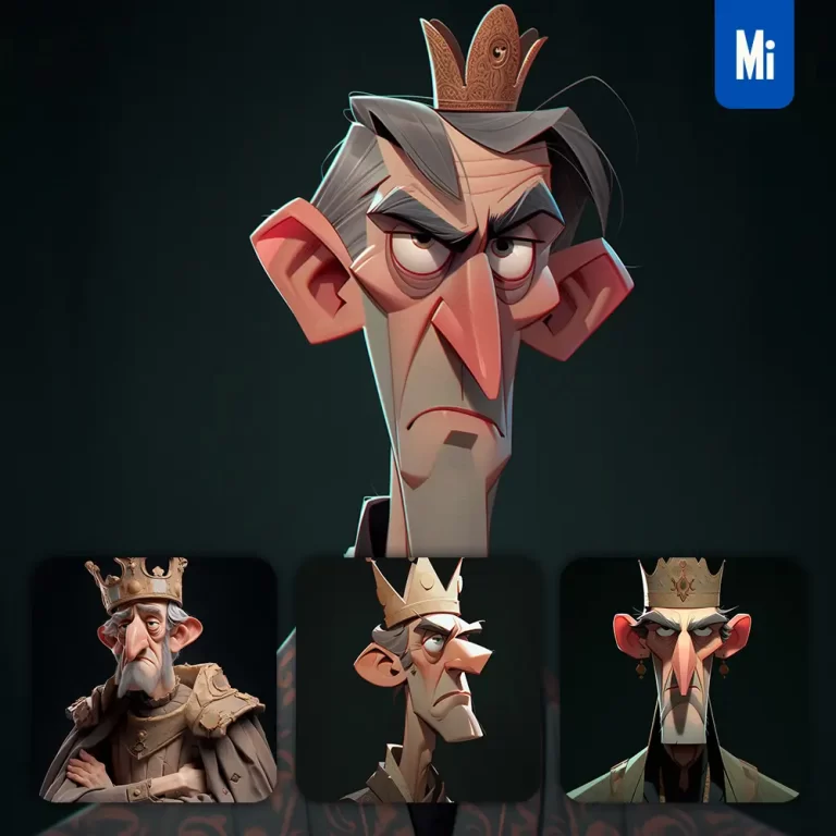 midjourney prompt emperor king old quirky brooding character design animation cartoon