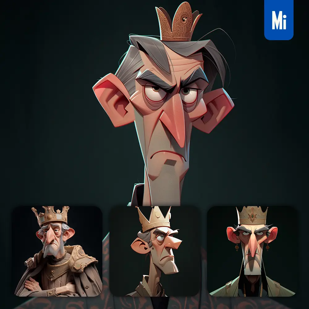 Midjourney Prompt Emperor King Old Quirky Brooding Character Design Animation Cartoon