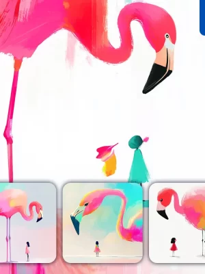 Midjourney Prompt Flamingo Girl Kid Children Colorful Ink Painting Cute Illustration