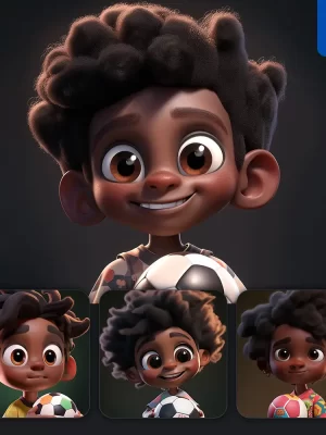 Midjourney Prompt Football Soccer Pupil African Boy Kids Children Lovely 3d Cute Doll Cartoon Blind Box