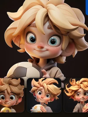 Midjourney Prompt Football Soccer Pupil Boy Kids Children Lovely 3d Cute Doll Cartoon Blind Box