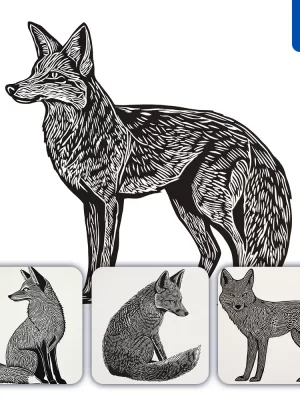 Midjourney Prompt Fox Animal Woodcut Print Black And White Illustration