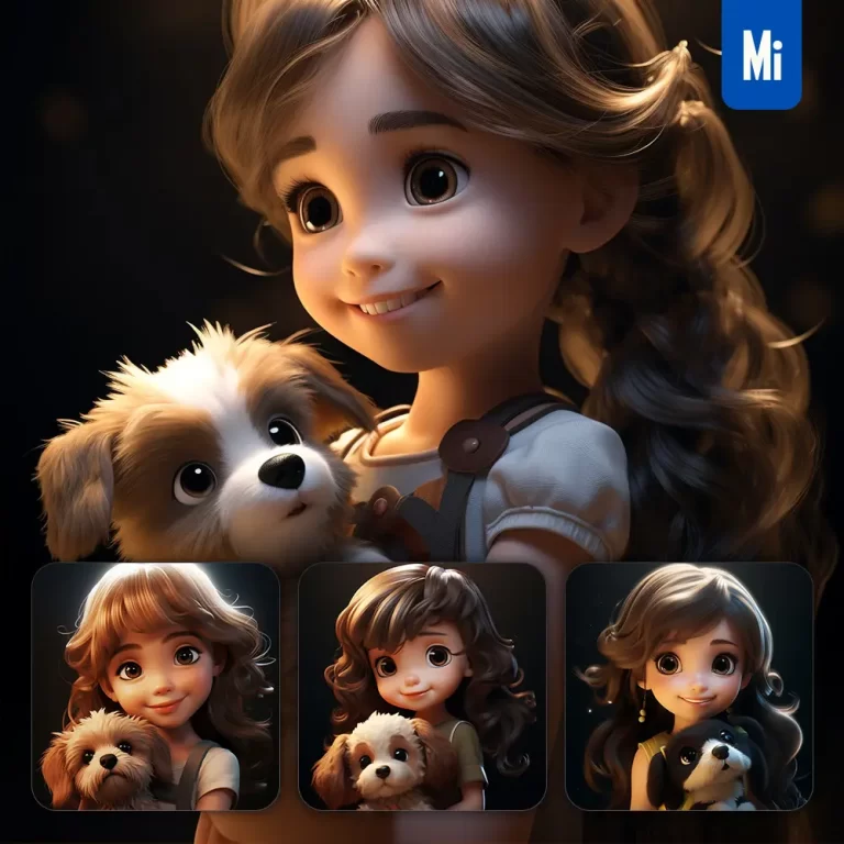 midjourney prompt girl dog puppy kids children 3D lovely cute doll blind box