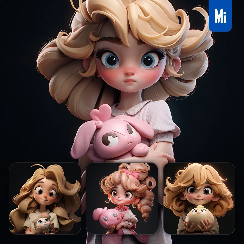 midjourney prompt girl pupil kids children 3D cute doll blind box cartoon