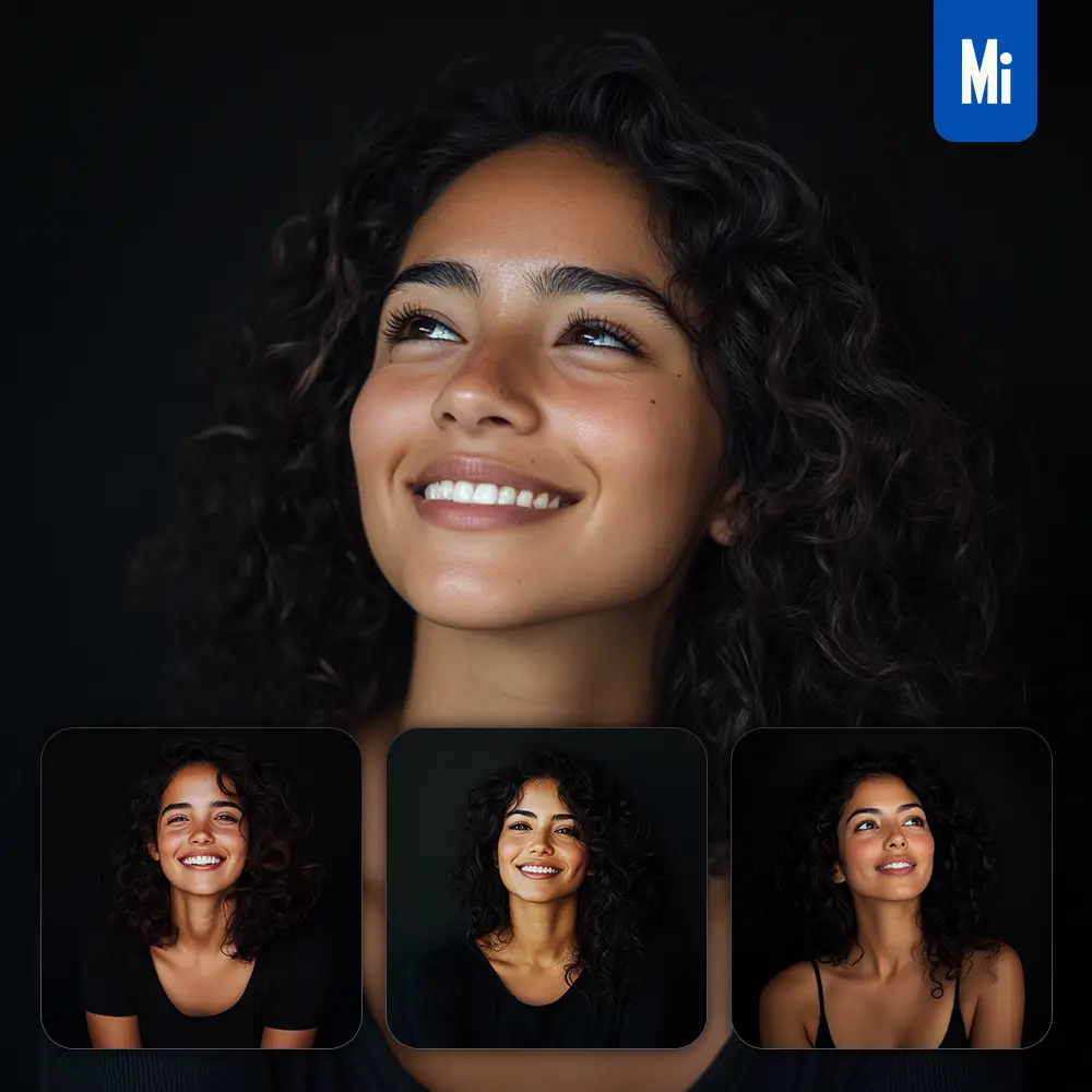 midjourney prompt girl woman female smiling smile looking black portrait photography