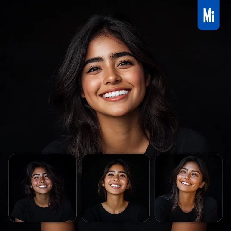 midjourney prompt girl woman tooth hair smiling smile looking black portrait photography