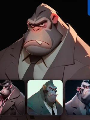 Midjourney Prompt Gorilla Boss Man Suit Quirky Brooding Character Design Animation Cartoon