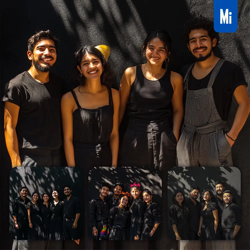 midjourney prompt group photo man woman friend happy shadow sun sunshine photography