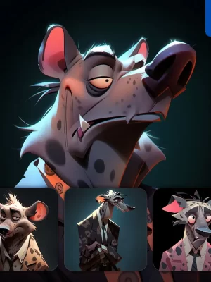 Midjourney Prompt Hyena Man Boss Suit Quirky Brooding Character Design Animation Cartoon