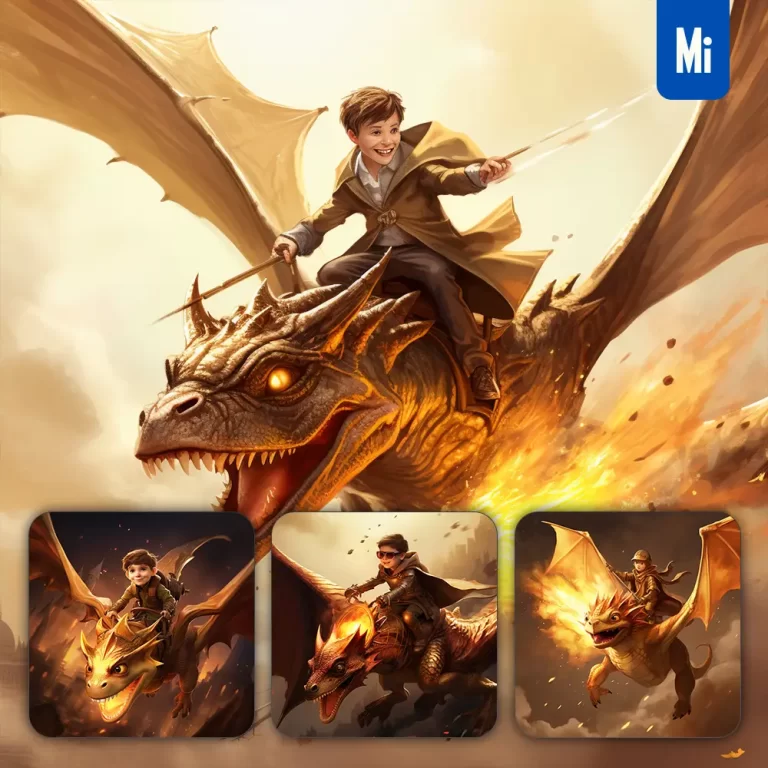 midjourney prompt knight dinosaur boy kids superhero golden cartoon illustration painting