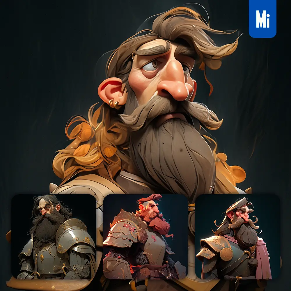 midjourney prompt knight warrior general beard quirky brooding character design animation cartoon
