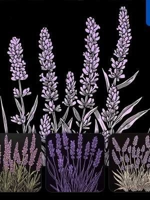 Midjourney Prompt Lavender Flower Black And White Woodcut Print Ink Painting Illustration