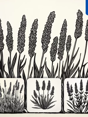 Midjourney Prompt Lavender Flower Woodcut Print Black And White Illustration