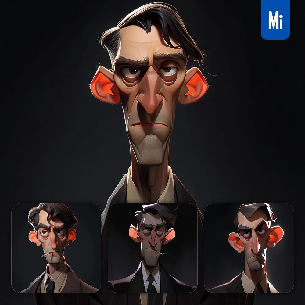 midjourney prompt lawyer manager intermediary man male quirky brooding character design animation cartoon