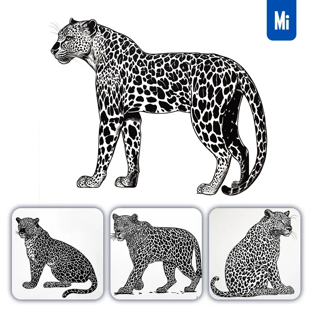 Midjourney Prompt Leopard Animal Woodcut Print Black And White Illustration